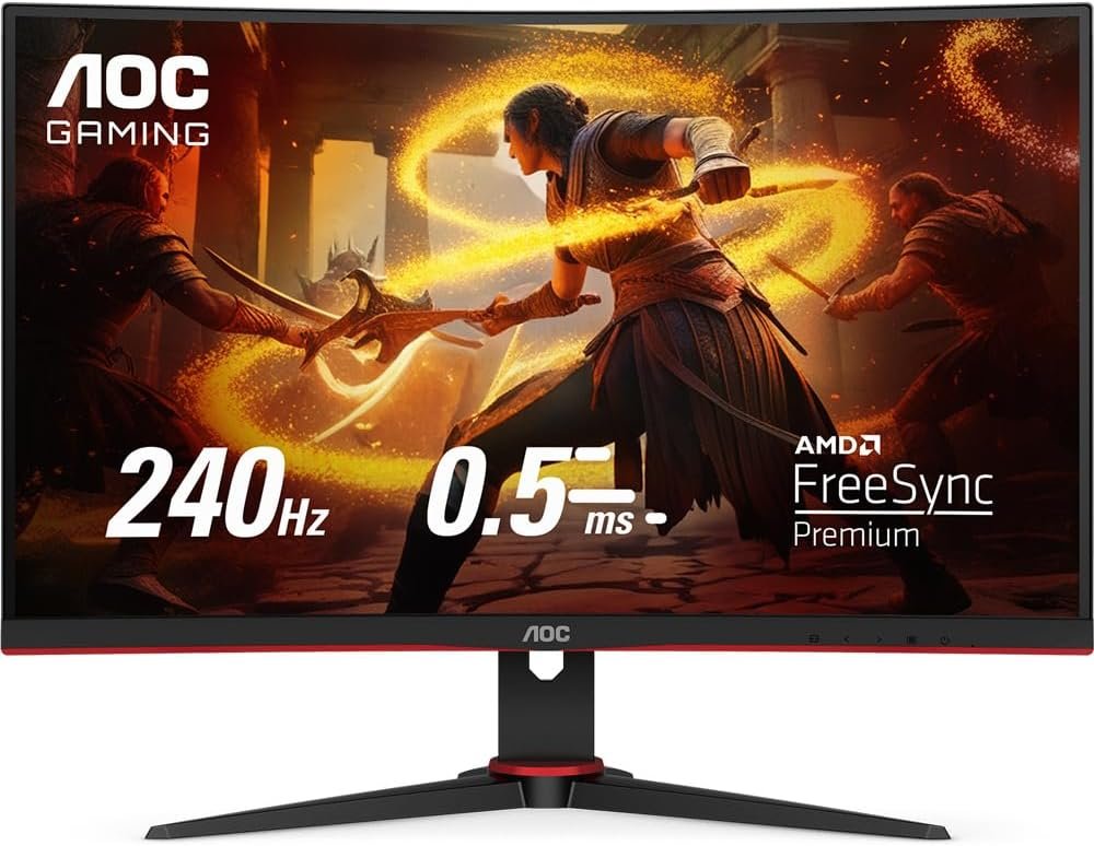 Monitor AOC LEGEND 27 pol 240Hz em fundo vermelho